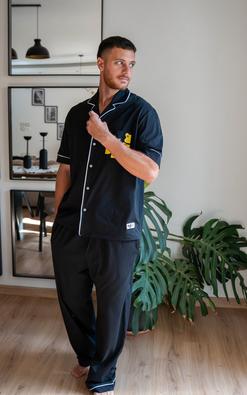 Men summer pajama set Black T-shirt + Pants